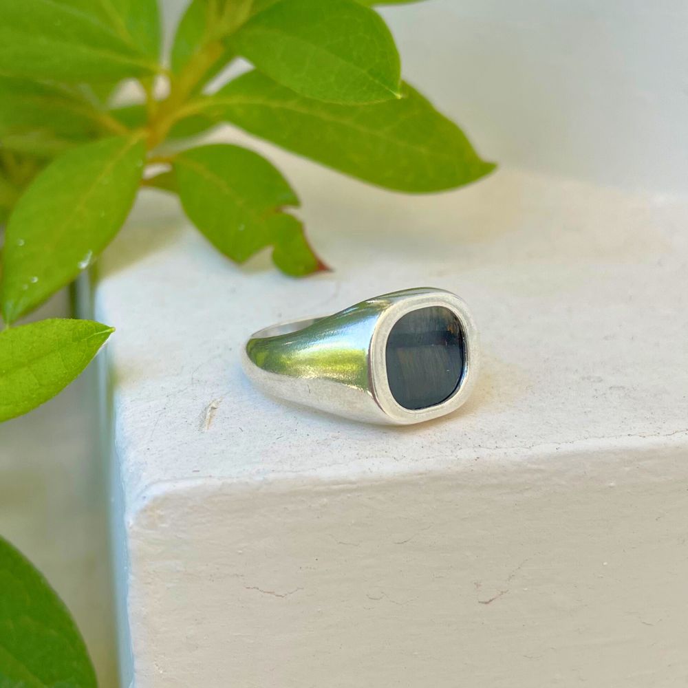 925 Silver Ring Cavum Nigrum Natural Hawk Eye Stone | Cosmos Collection