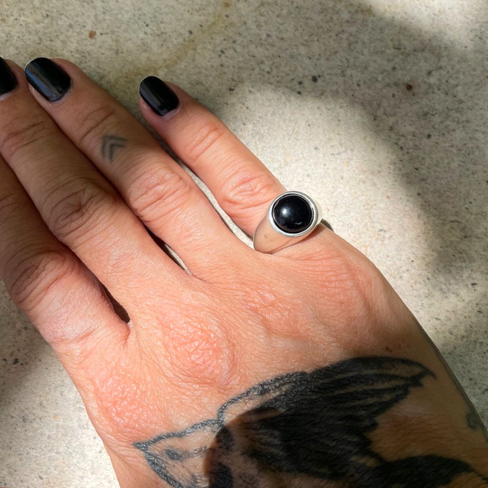 925 Silver Ring Charbon Natural Onyx Stone | Organique Collection