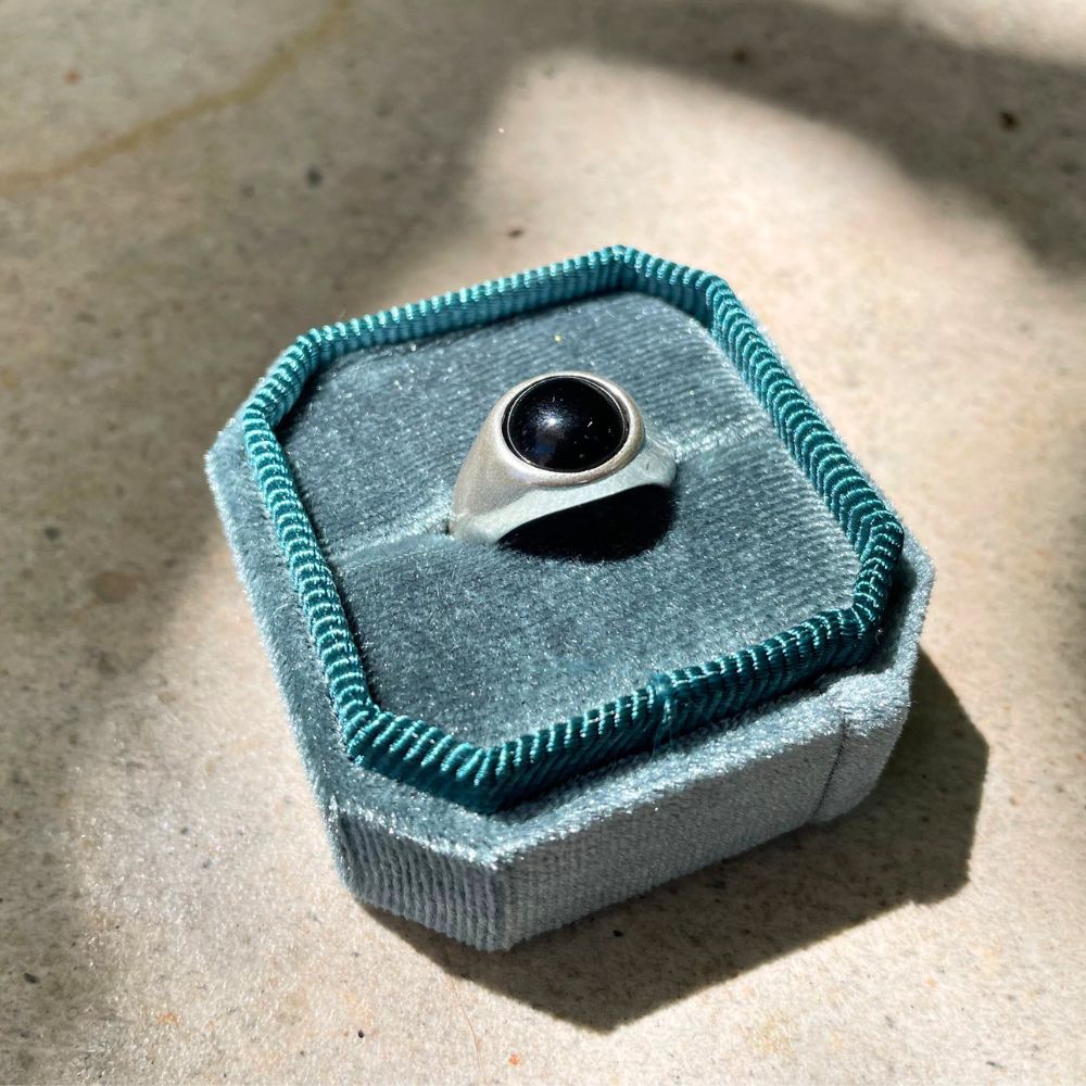 925 Silver Ring Charbon Natural Onyx Stone | Organique Collection