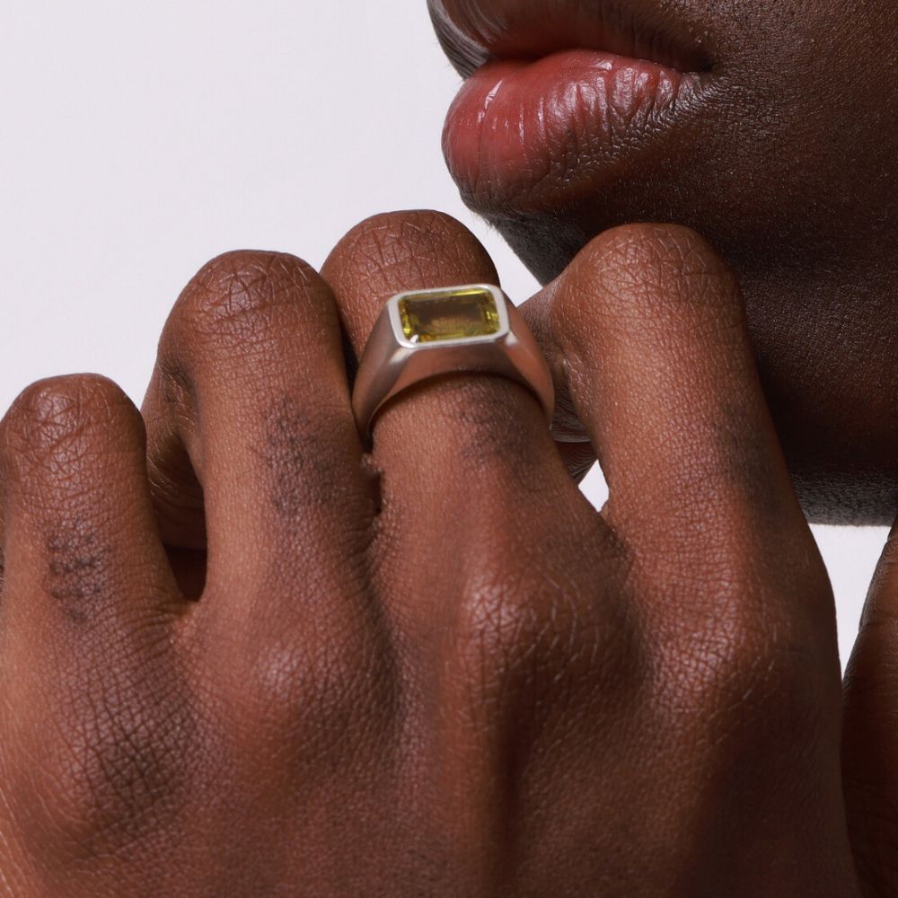 925 Silver Ring Cobain Natural Green Gold Stone | Voices Collection