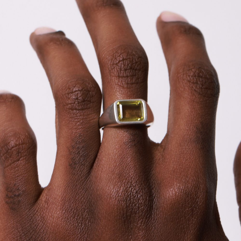 925 Silver Ring Cobain Natural Green Gold Stone | Voices Collection