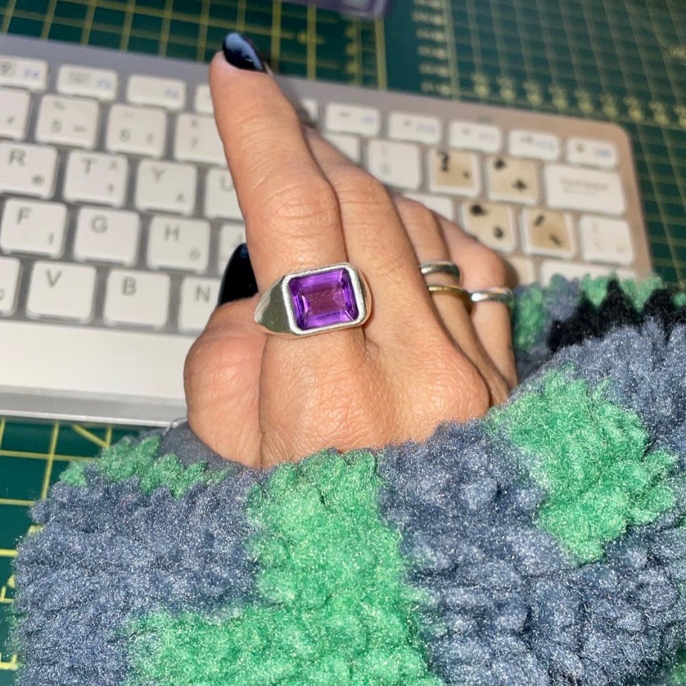 925 Silver Ring Bowie Natural Amethyst Stone | Voices Collection