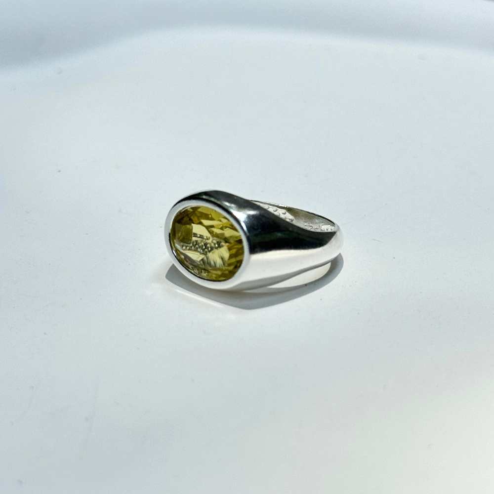 925 Silver Ring Flux Natural Green Gold Stone | Organique Collection