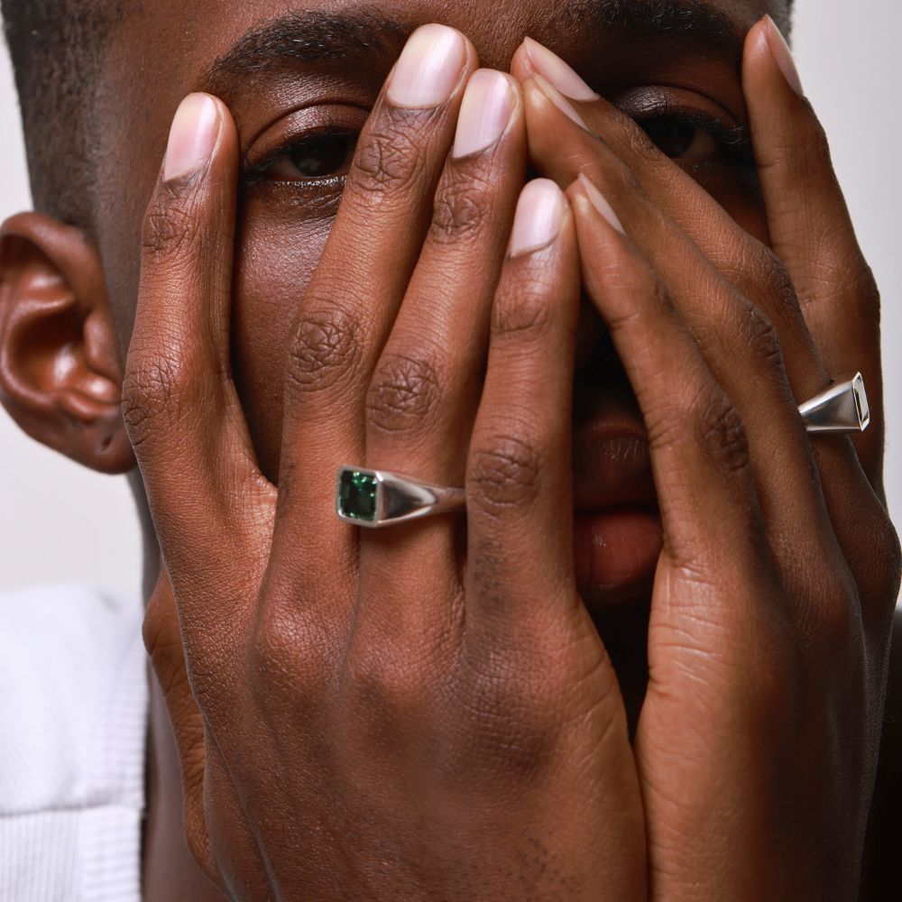 925 Silver Ring Hendrix Natural Green Tourmaline Stone | Voices Collection