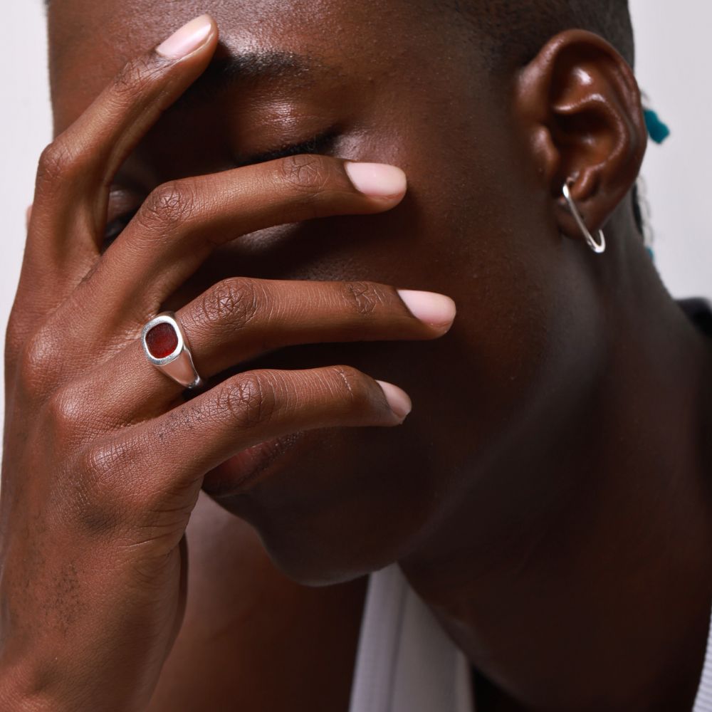 925 Silver Ring Mars Natural Red Jade Stone | Cosmos Collection