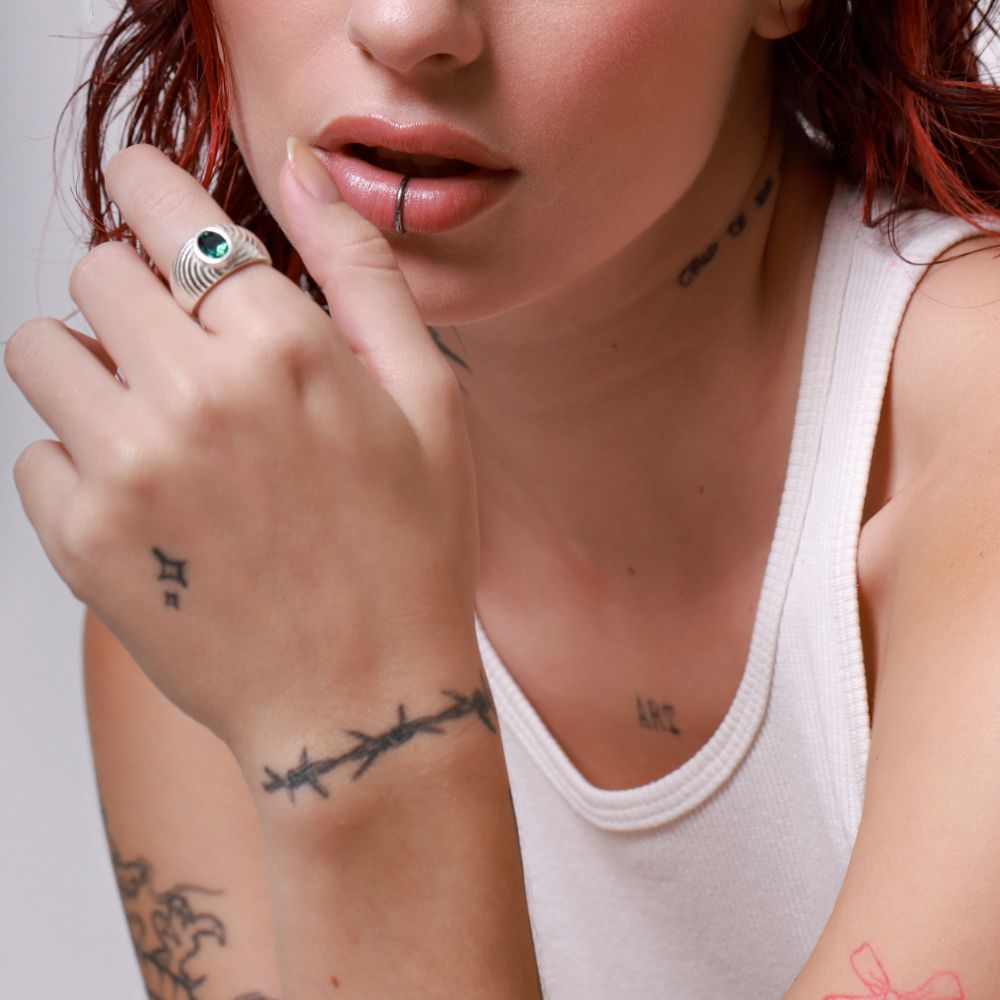 925 Silver Ring Opera Natural Green Tourmaline Stone | Sounds Collection