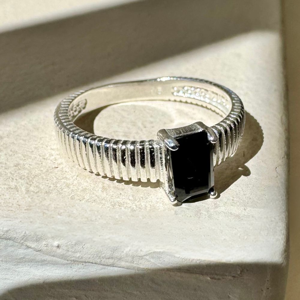925 Silver Solitaire Ring Natural Black Tourmaline Stone