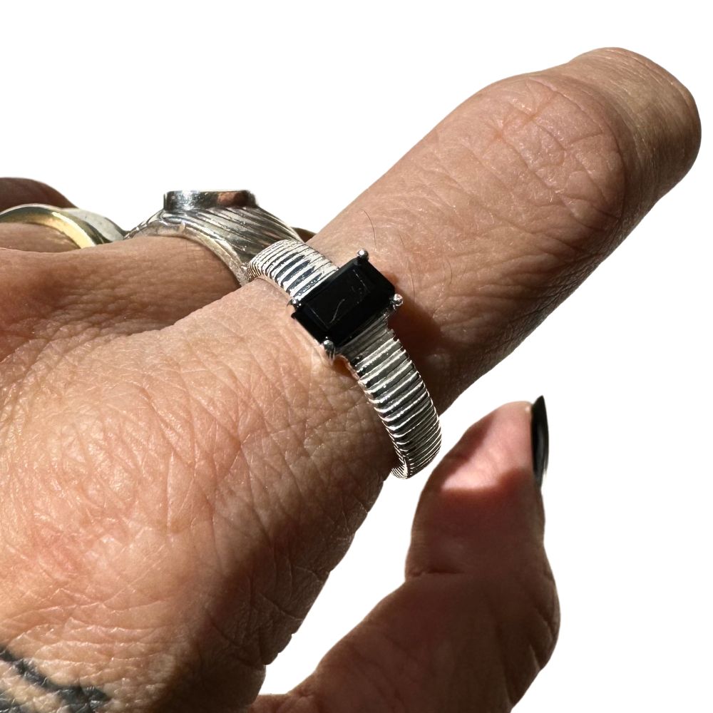 925 Silver Solitaire Ring Natural Black Tourmaline Stone