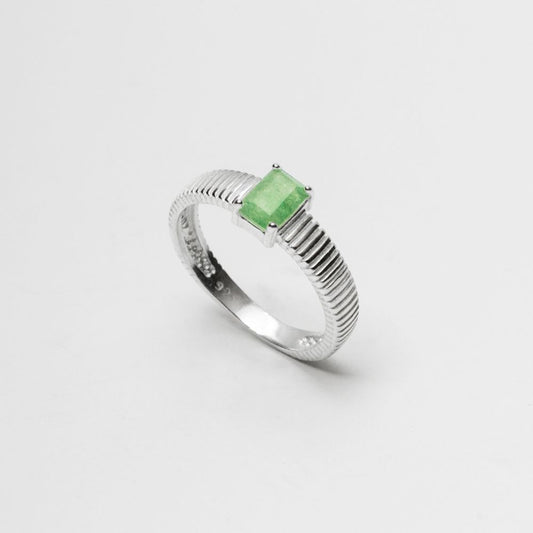 925 Silver Solitaire Ring Natural Green Quartz Stone