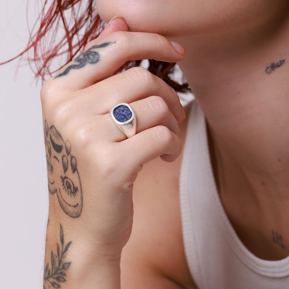 925 Silver Ring Stella Natural Lapis Lazuli Stone | Cosmos Collection