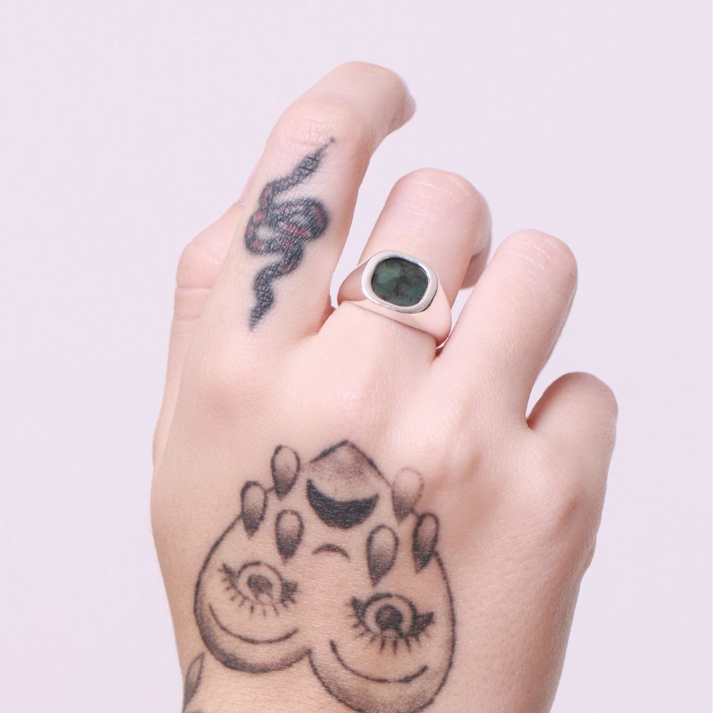 925 Silver Ring Terrae Natural Emerald Stone | Cosmos Collection