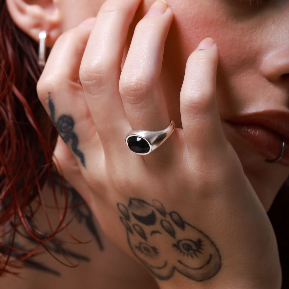 925 Silver Ring Volcan Natural Onyx Stone | Organique Collection