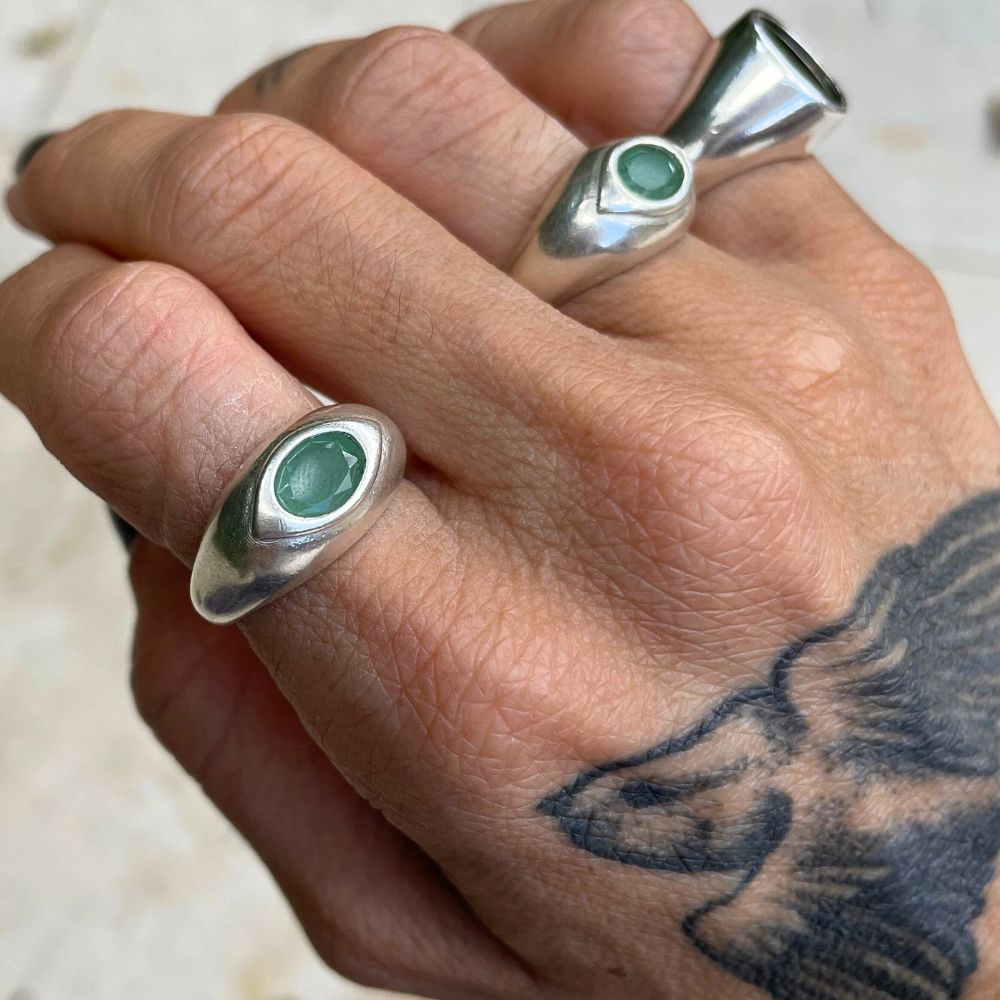 925 Silver Ring Yeux Natural Green Quartz Stone | Organique Collection