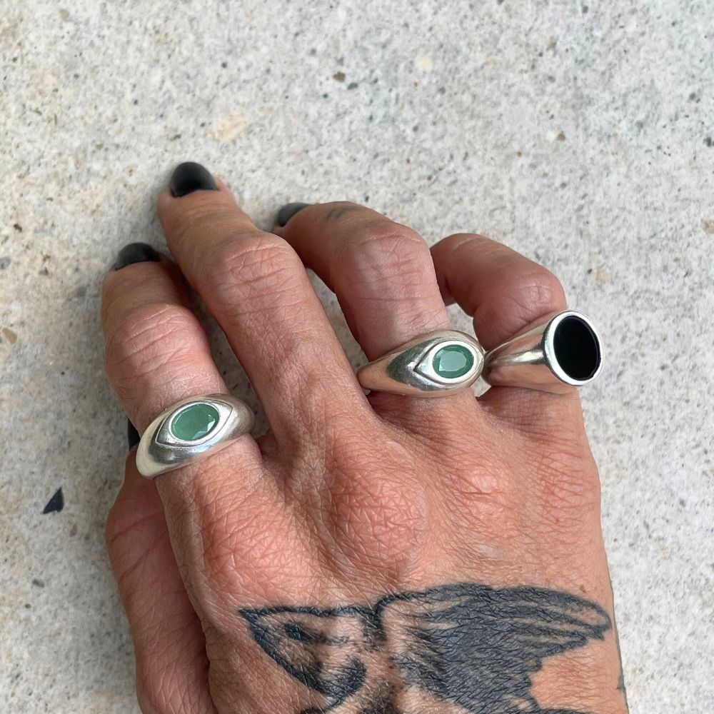 925 Silver Ring Yeux Natural Green Quartz Stone | Organique Collection