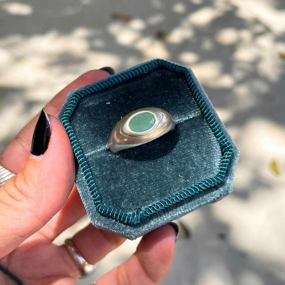 925 Silver Ring Yeux Natural Green Quartz Stone | Organique Collection