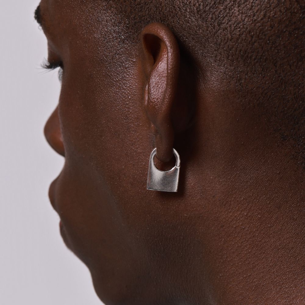Padlock 925 Sterling Silver Hoop Earrings | Elos Collection