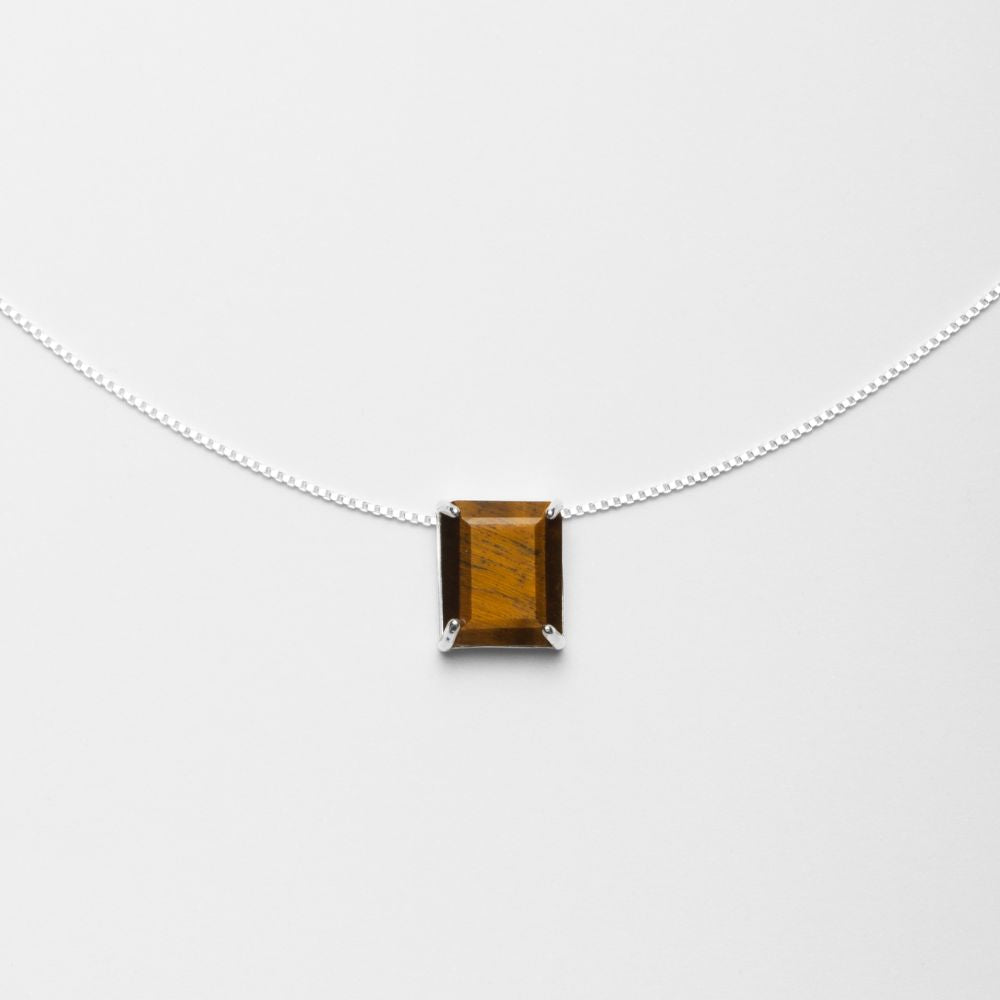 Cornell Silver Necklace 925 with Natural Tiger Eye Rectangular Stone | Voices Collection