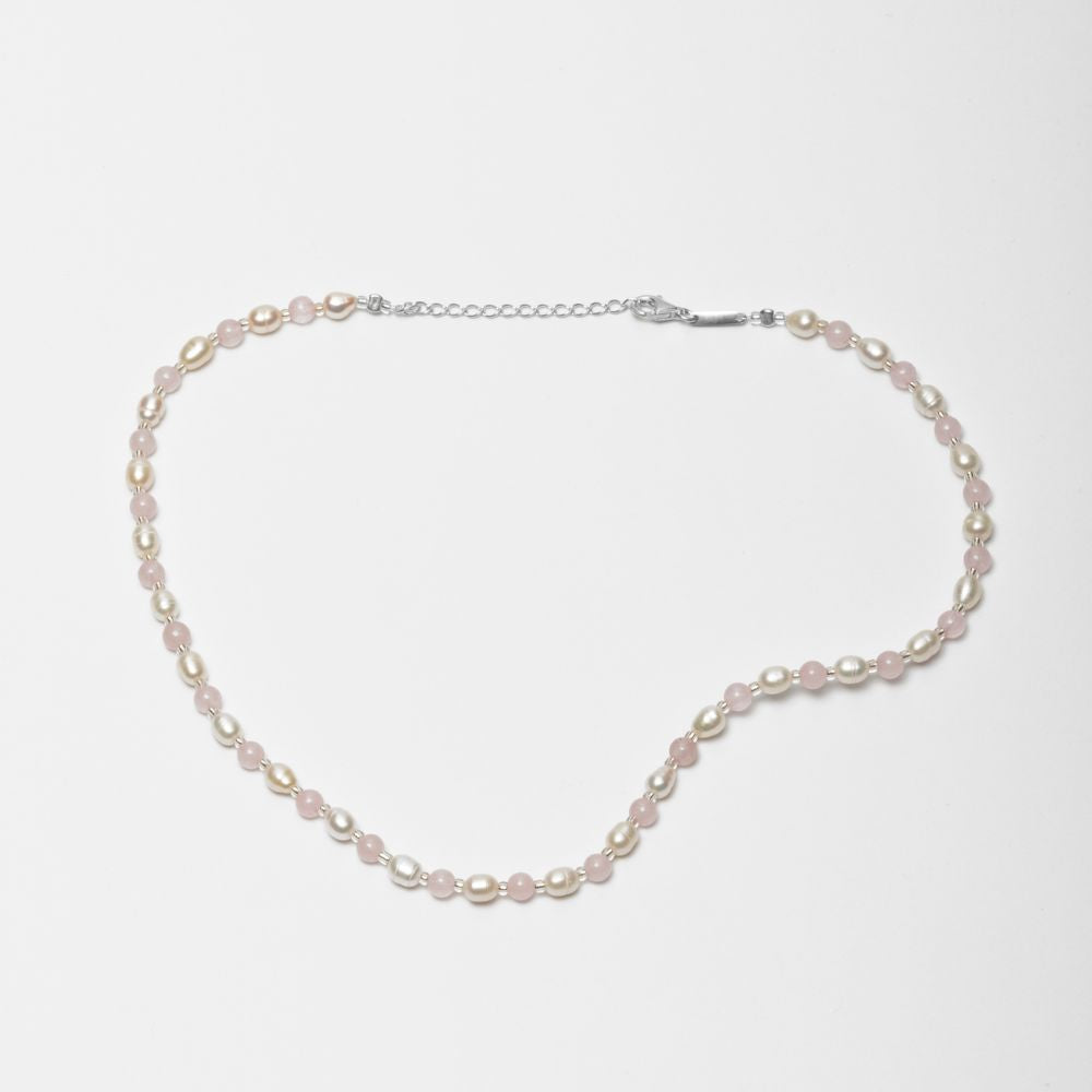 Natural Pearls and Rose Quartz Necklace 925 Silver