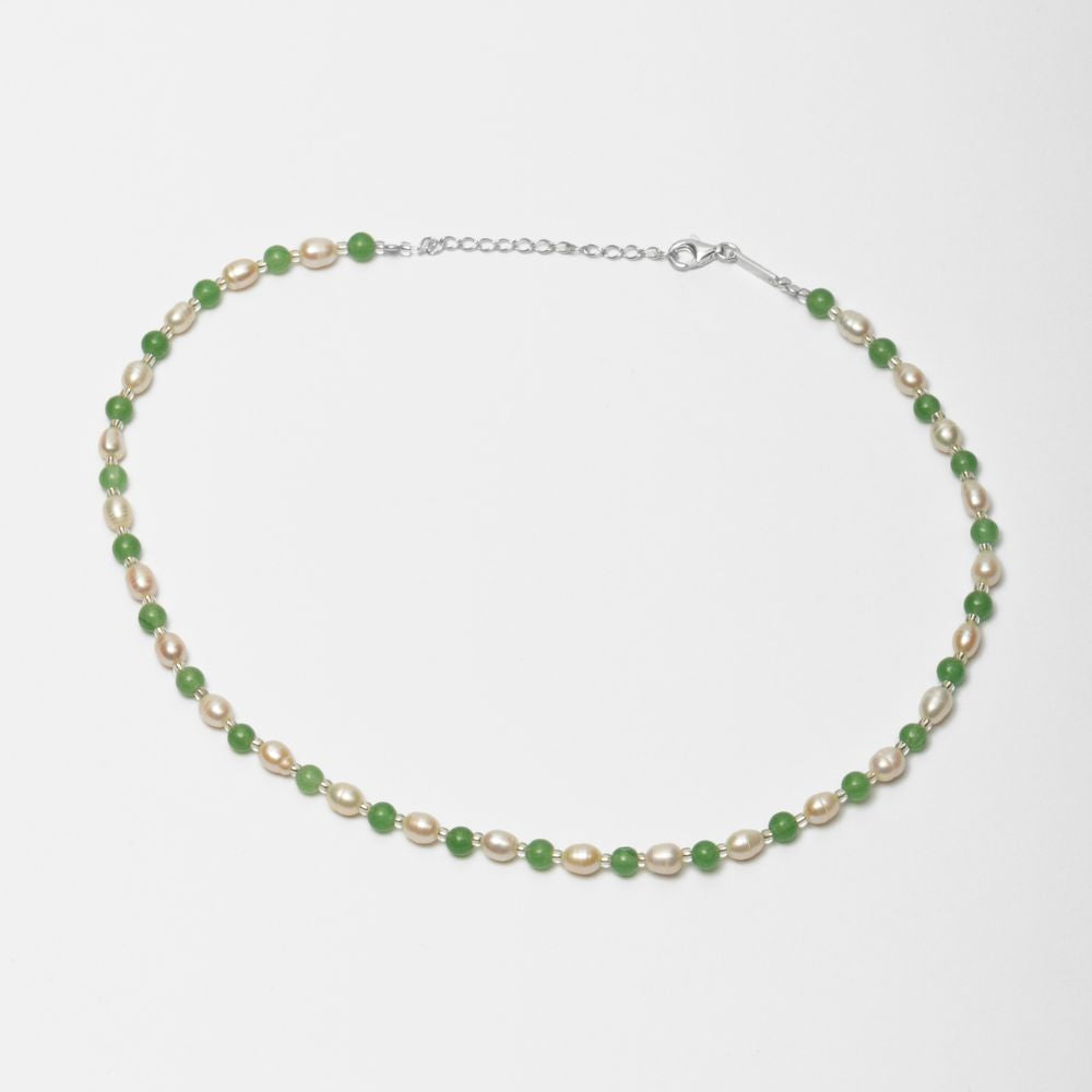 Natural Pearls and Green Quartz Necklace 925 Silver