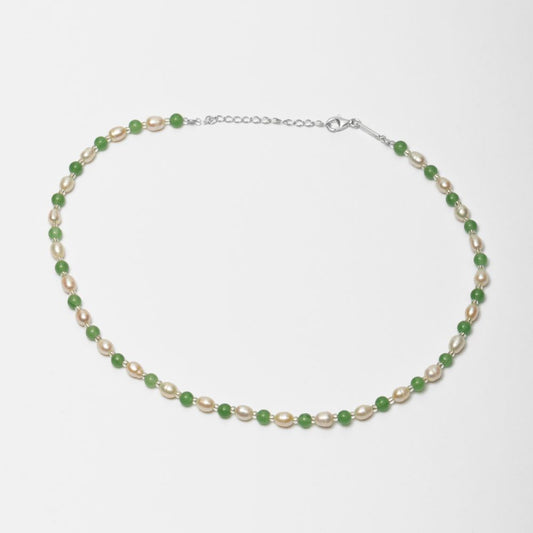 Natural Pearls and Green Quartz Necklace 925 Silver