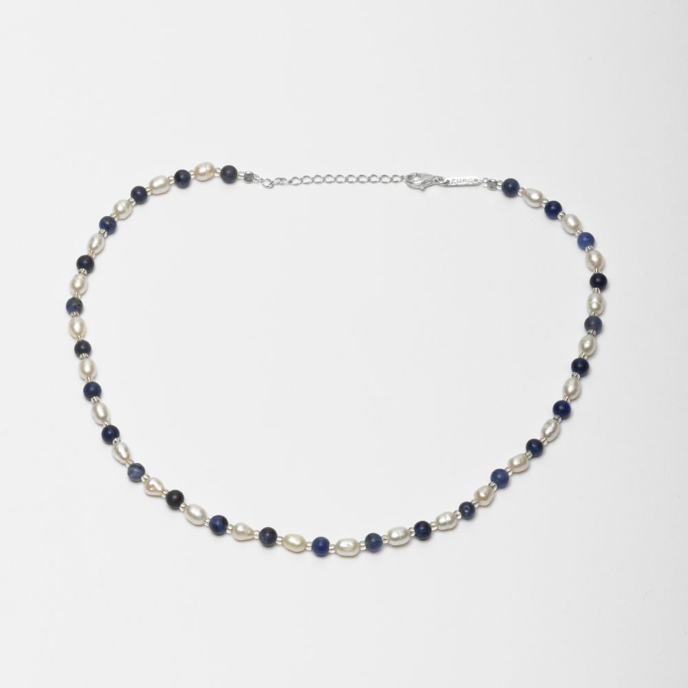 Natural Pearls and Sodalite Necklace 925 Silver