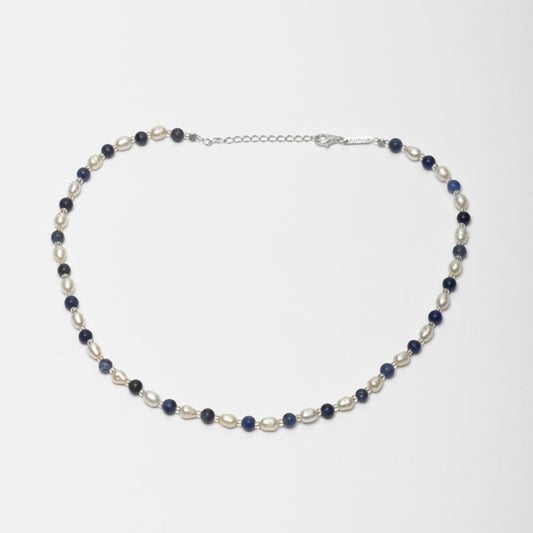 Natural Pearls and Sodalite Necklace 925 Silver