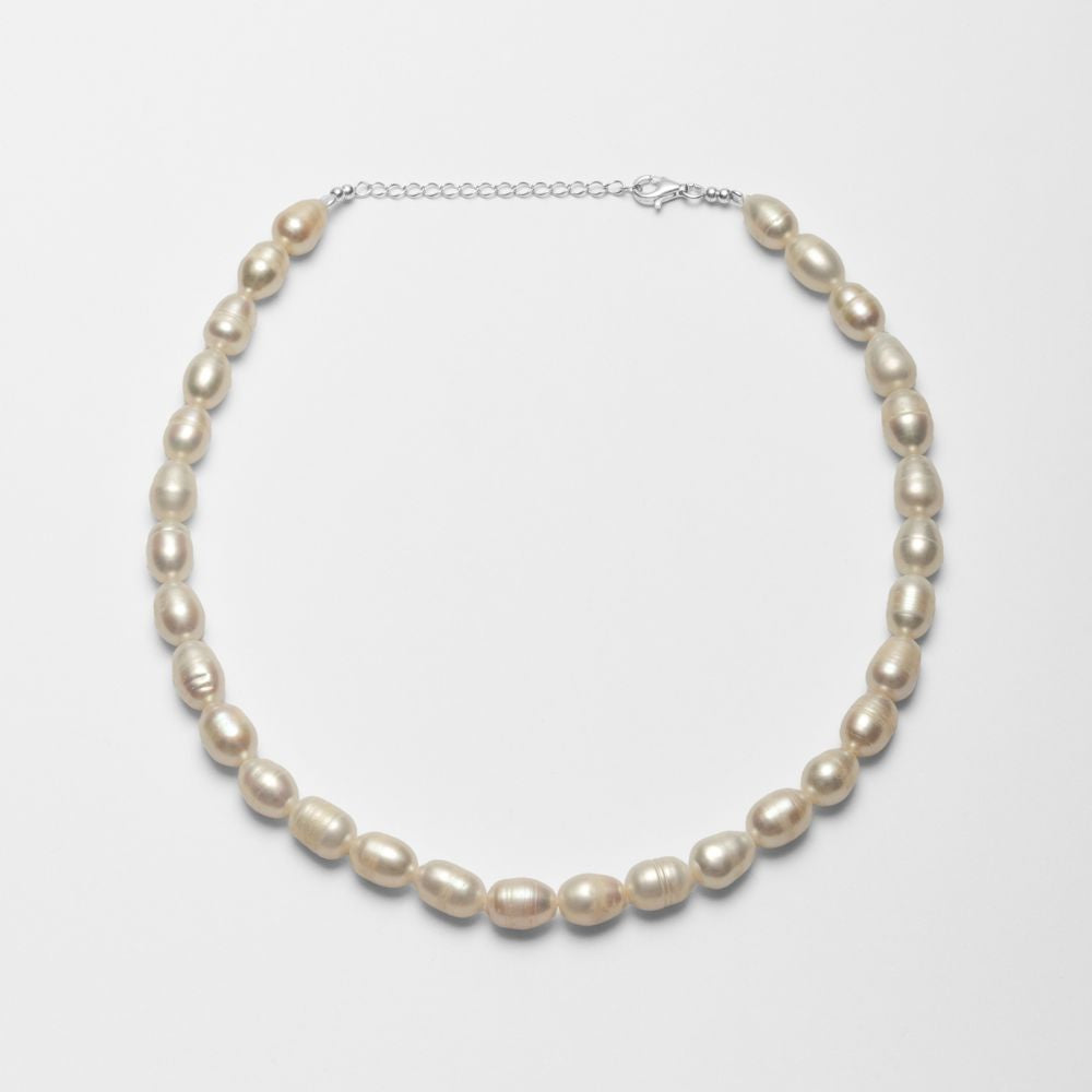 Thick Natural Pearl Necklace 925 Silver