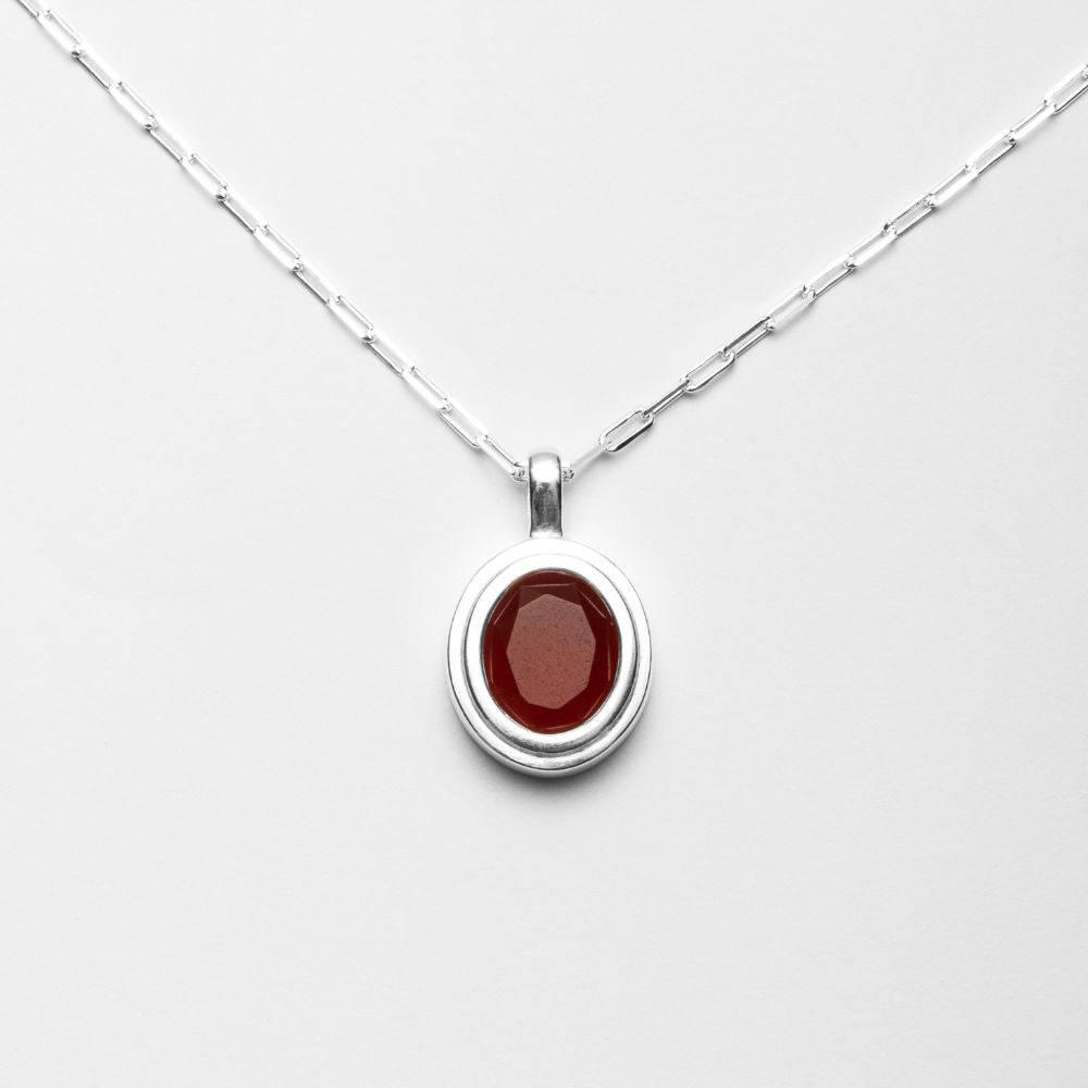 Silver Necklace with Natural Red Jade Oval Medallion
