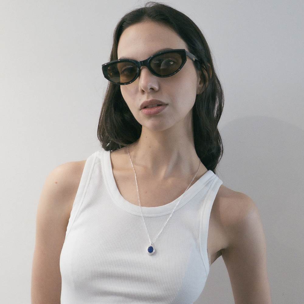 Silver Necklace with Natural Lapis Lazuli Oval Medallion
