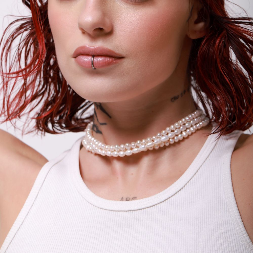 Triple Natural Pearl Necklace 925 Silver