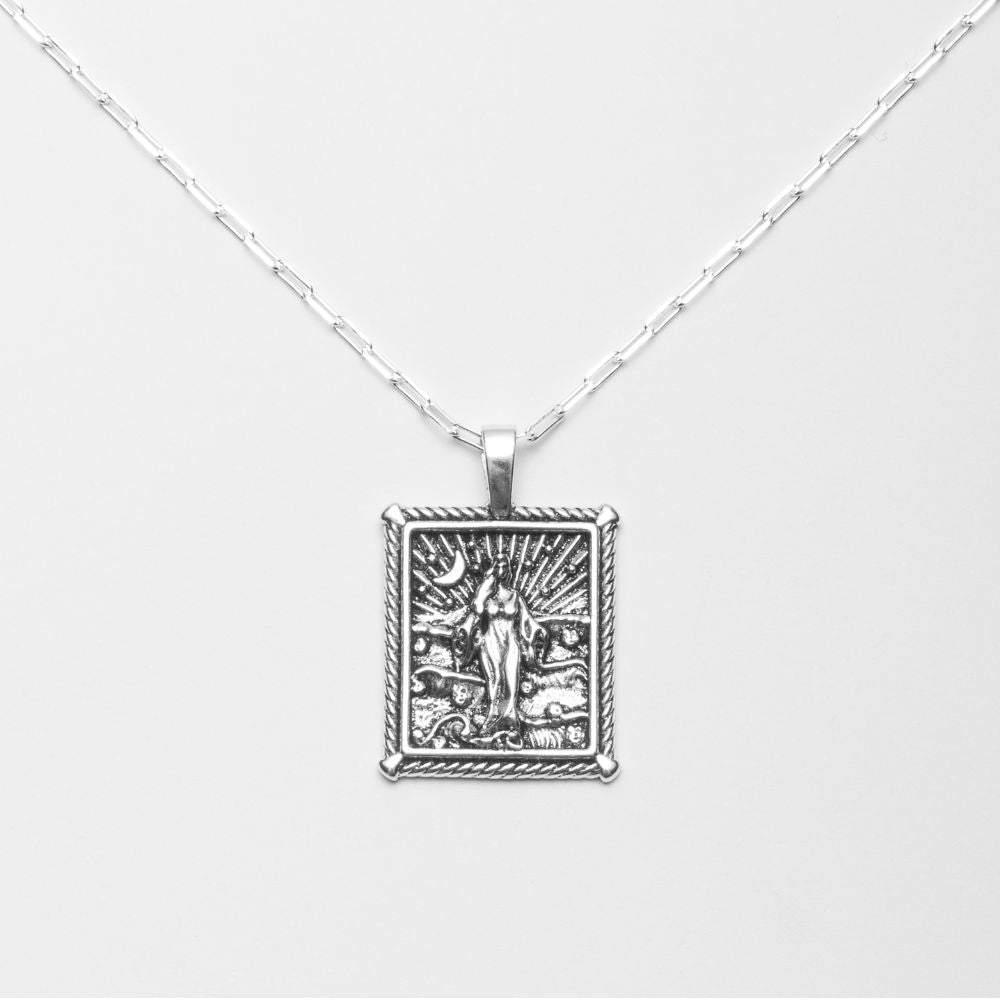 Noble Silver Necklace with Iemanjá Goddess Medallion | Waters Collection