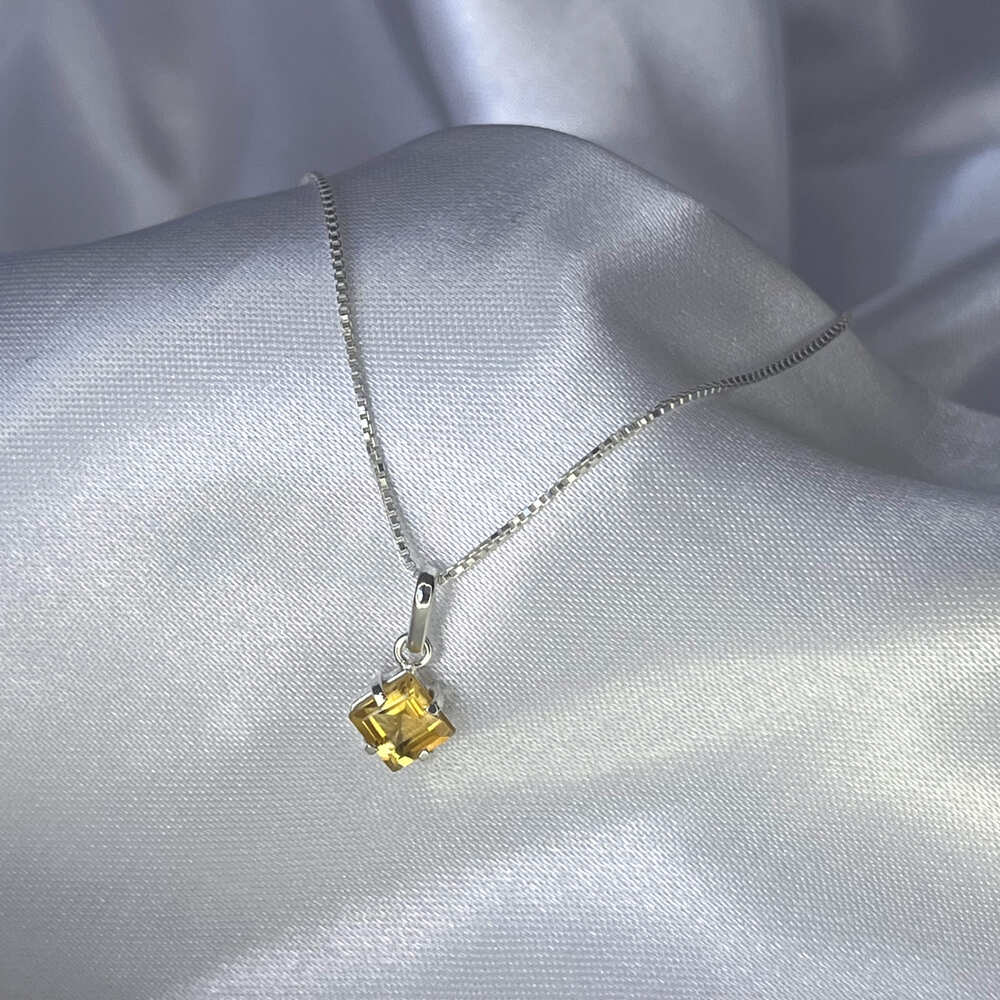 Citrine Natural Stone Silver Necklace | Aura Collection