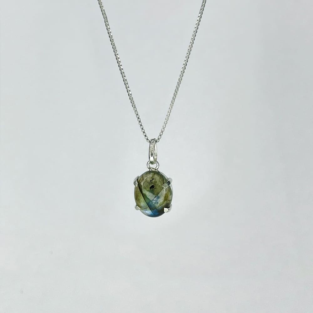 Silver Necklace with Natural Labradorite Oval Stone | Aura Collection