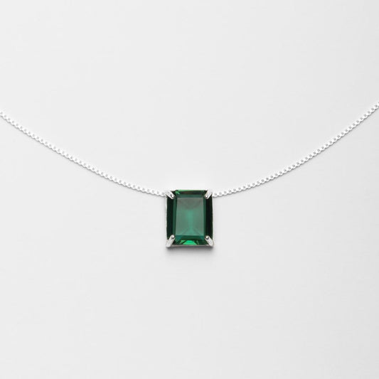 Hendrix Silver Necklace 925 with Natural Green Tourmaline Rectangular Stone | Voices Collection