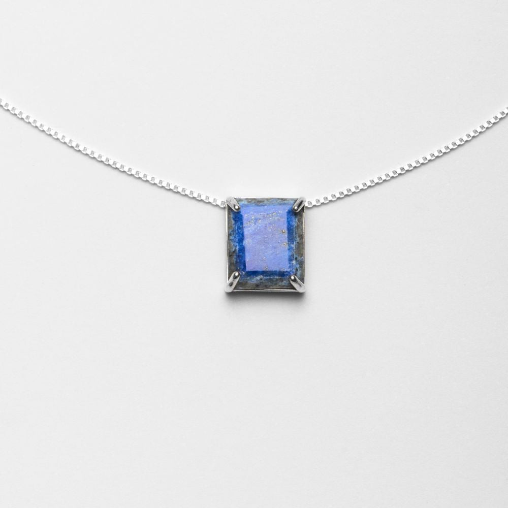 Lamar Silver Necklace 925 with Natural Lapis Lazuli Rectangular Stone | Voices Collection