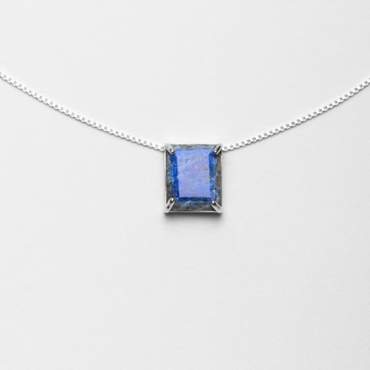 Lamar Silver Necklace 925 with Natural Lapis Lazuli Rectangular Stone | Voices Collection