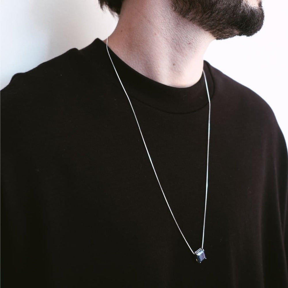 Lamar Silver Necklace 925 with Natural Lapis Lazuli Rectangular Stone | Voices Collection