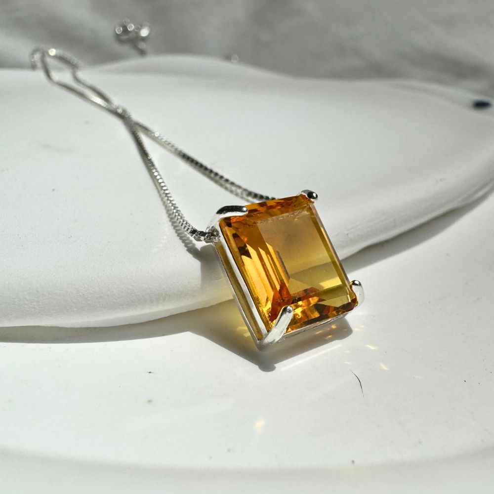 Marley Silver Necklace 925 with Natural Citrine Rectangular Stone | Voices Collection