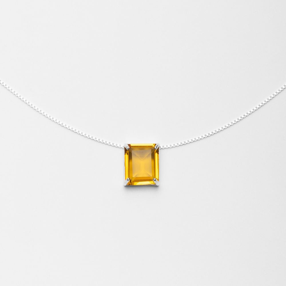 Marley Silver Necklace 925 with Natural Citrine Rectangular Stone | Voices Collection