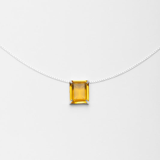 Marley Silver Necklace 925 with Natural Citrine Rectangular Stone | Voices Collection