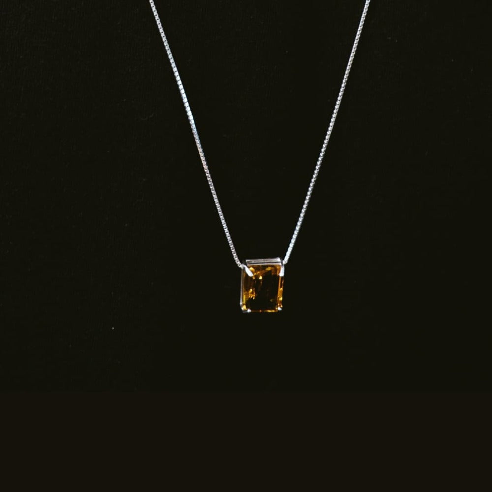 Marley Silver Necklace 925 with Natural Citrine Rectangular Stone | Voices Collection