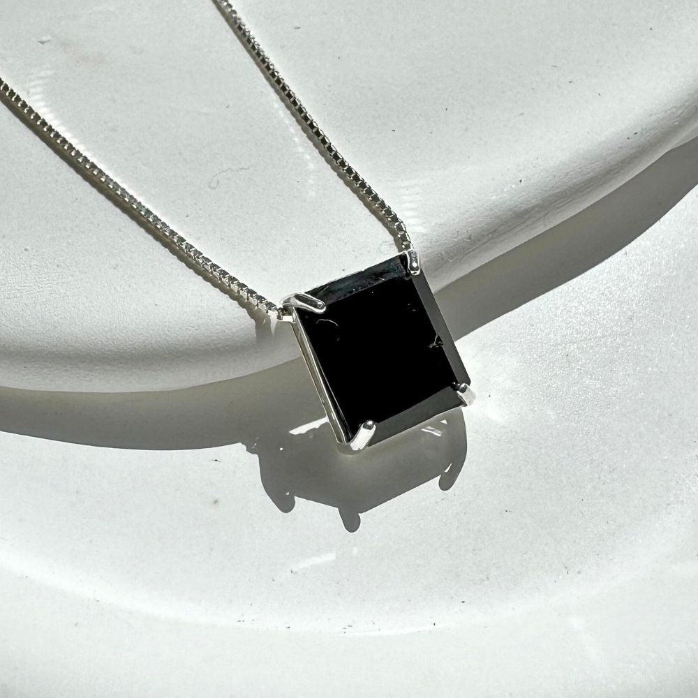 Winehouse Silver Necklace 925 with Natural Onyx Rectangular Stone | Voices Collection