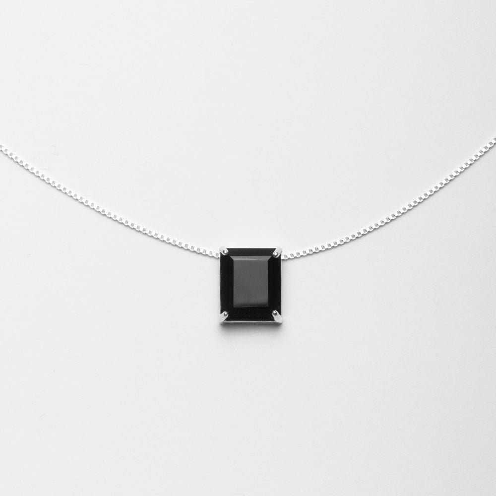 Winehouse Silver Necklace 925 with Natural Onyx Rectangular Stone | Voices Collection