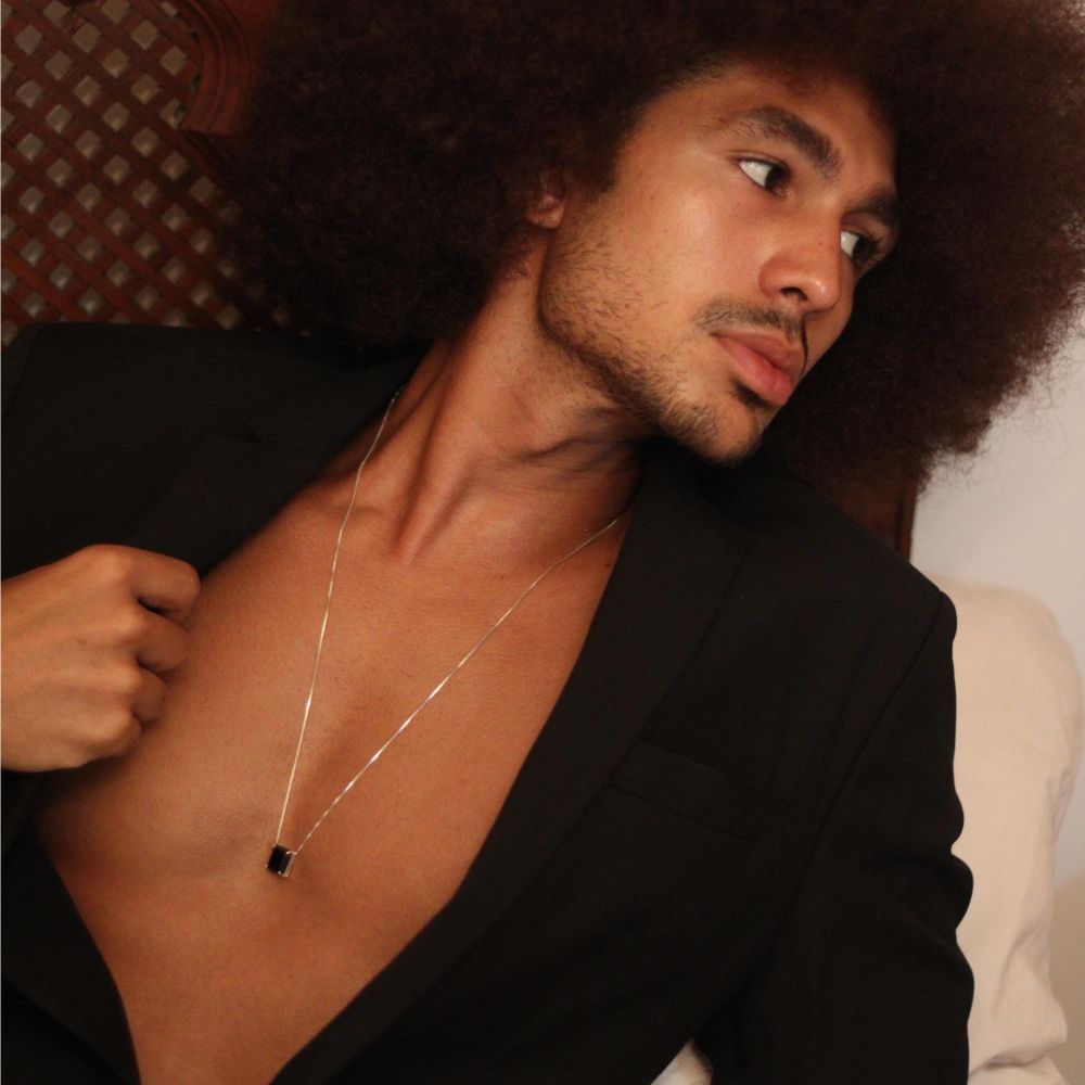 Winehouse Silver Necklace 925 with Natural Onyx Rectangular Stone | Voices Collection