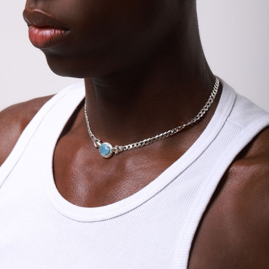 Calm Water 925 Sterling Silver Choker with Faceted Aquamarine