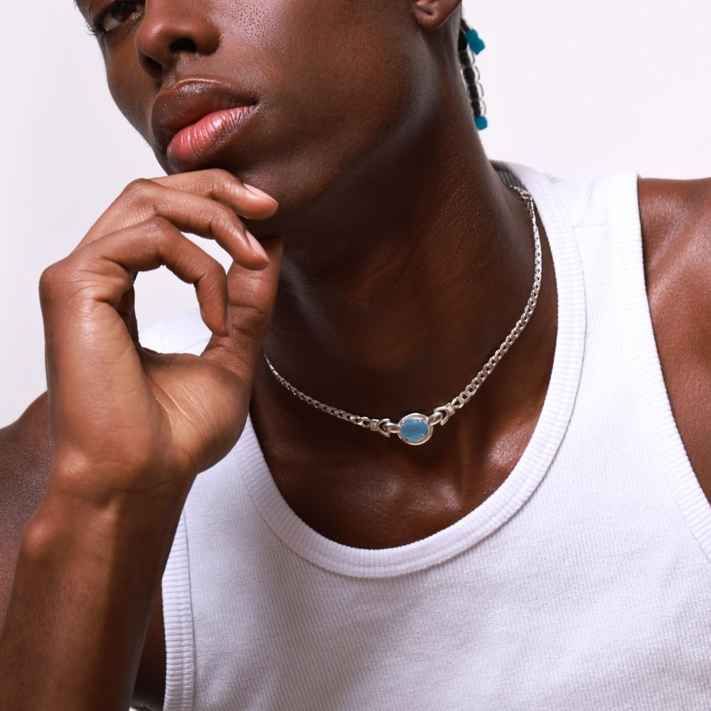 Calm Water 925 Sterling Silver Choker with Faceted Aquamarine