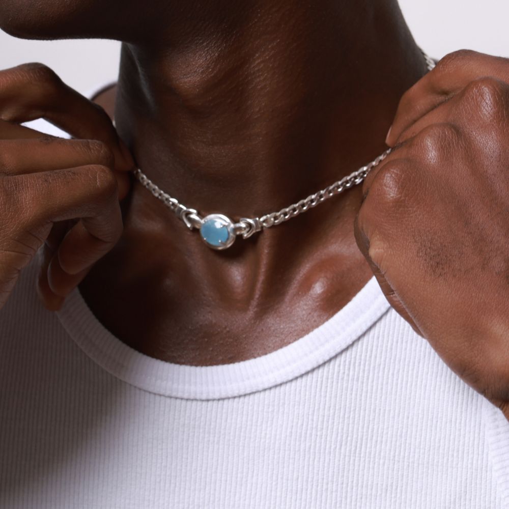 Calm Water 925 Sterling Silver Choker with Faceted Aquamarine