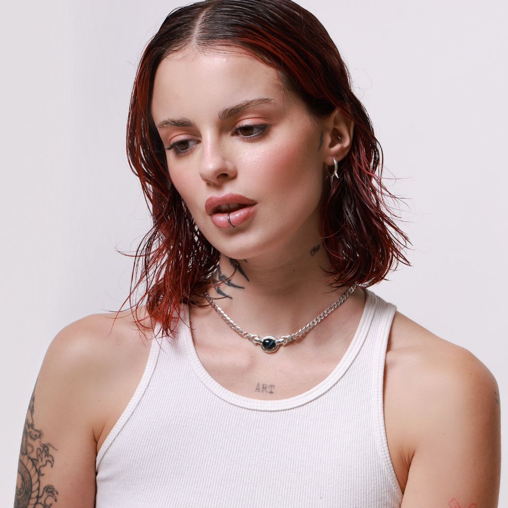 Cavum Nigrum 925 Sterling Silver Choker with Tiger's Eye