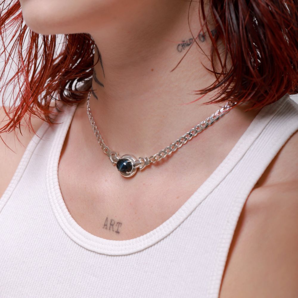 Cavum Nigrum 925 Sterling Silver Choker with Tiger's Eye