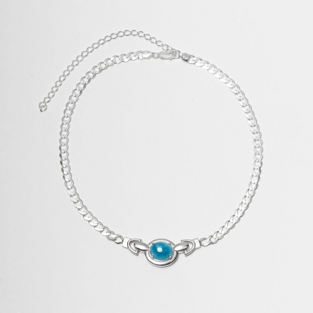Sterling Silver Choker Necklace with Aquamarine